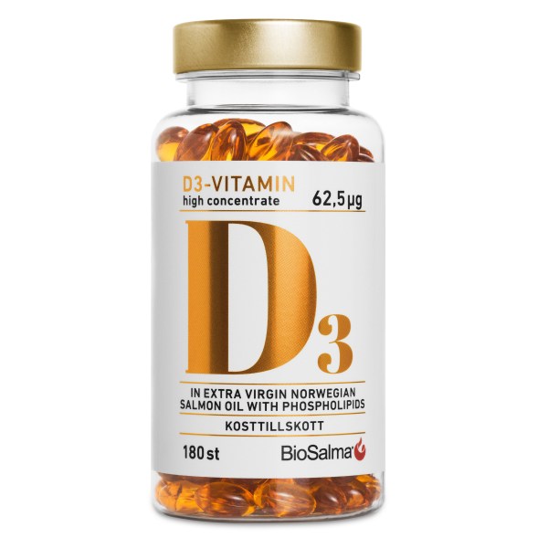 BioSalma D3-vitamin 62,5 ug High Concentrate, 180 kapselia