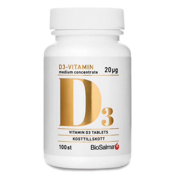 BioSalma D3-vitamiiini Medium Concentrate 20ug, 100 tablettia