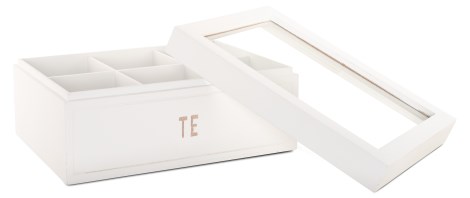 Pienoiskuva Different Design Teepussi Puulaatikko Lasikannella, Iso, Valkoinen