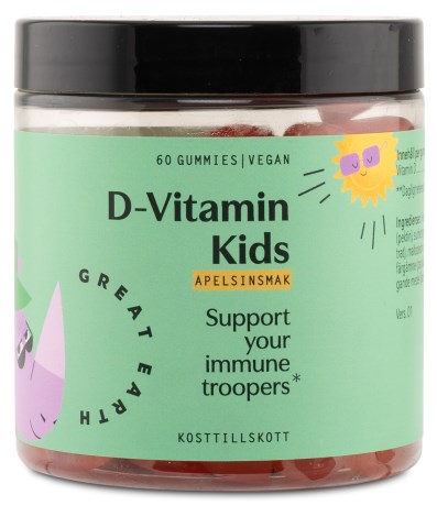 Pienoiskuva Great Earth D-Vitamin Kids, Appelsiini, 60 Vitamiinigummya