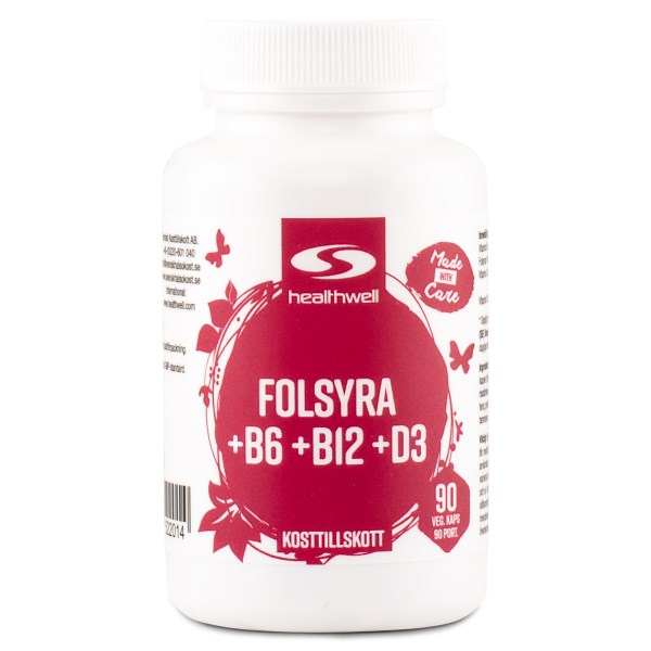 Healthwell Foolihappo +B6 +B12 +D3, 90 kapselia