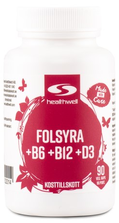 Pienoiskuva Healthwell Foolihappo +B6 +B12 +D, 90 kapselia