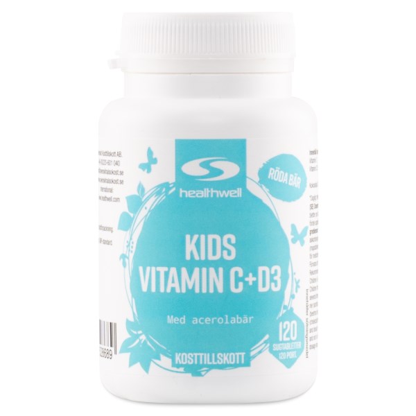 Healthwell C + D3 Lasten Vitamiini, 120 purutablettia