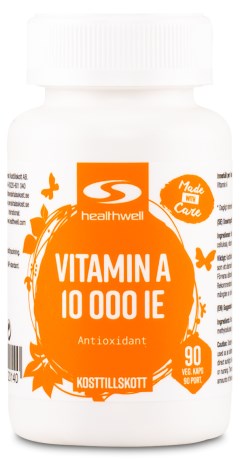 Pienoiskuva Healthwell Vitamiini A 10000 IE, 90 kapselia