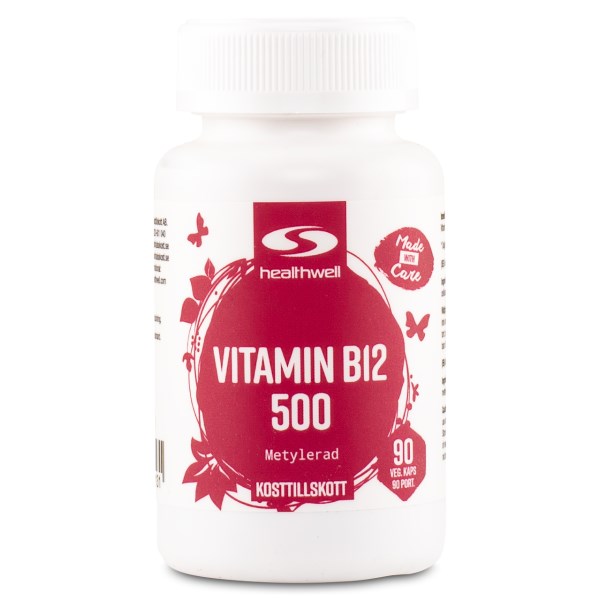 Healthwell B12-vitamiini Metyloitu 500, 90 kapselia