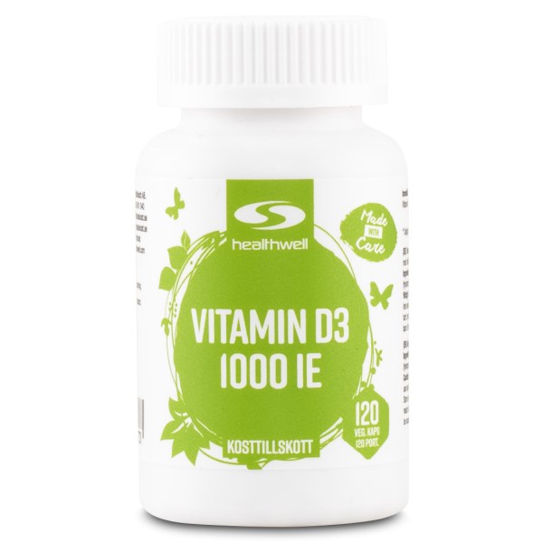 Healthwell D3-vitamiini 1000 IE, 120 kapselia