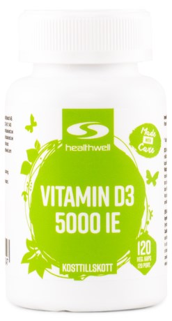 Pienoiskuva Healthwell D3-Vitamiini 5000 IE, 120 kapselia