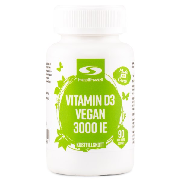 Healthwell D3-vitamiini 3000 IE Vegaaninen, 90 kapselia
