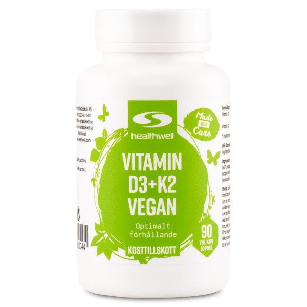 Healthwell D3+K2-Vitamiini Vegaani, 90 kapselia