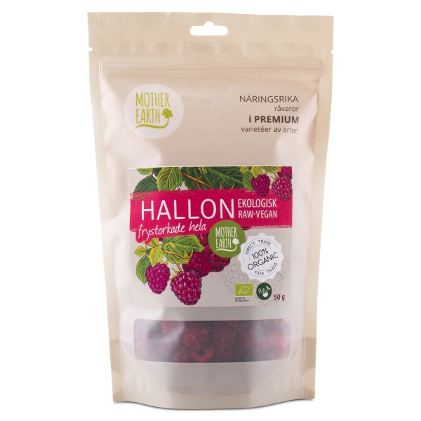 Mother Earth Pakastekuivatut Kokonaiset Vadelmat Raw & Eko, 50 g