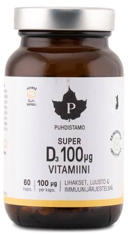 Pienoiskuva Puhdistamo Super D3-vitamiini 100 ug, 60 kapselia
