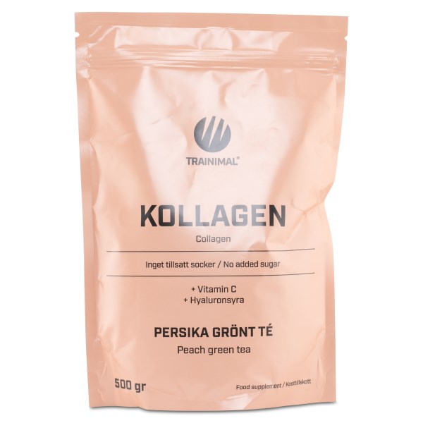 Trainimal Kollageeni + Hyaluronihappo -jauhe, Persikka/Vihreä Tee, 0,5 kg