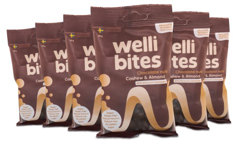 Pienoiskuva Wellibites Chocolate Nuts, Cashew & Almond, 6 kpl pakkaus