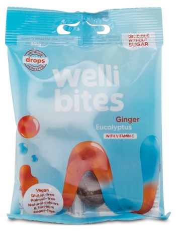 Pienoiskuva Wellibites Drops C-vitamiinilla, Inkivri & Eukalyptus, 50 g