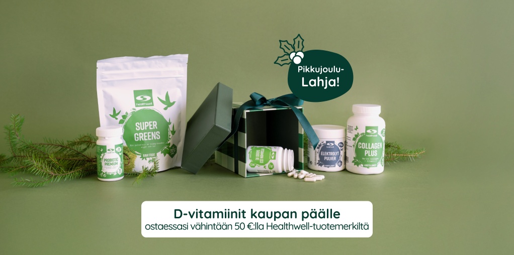 Pikkujoulutarjous, lahja, saat D-vitamiinit ostaessasi vhintn 50 :lla Healthwell-tuotemerkilt