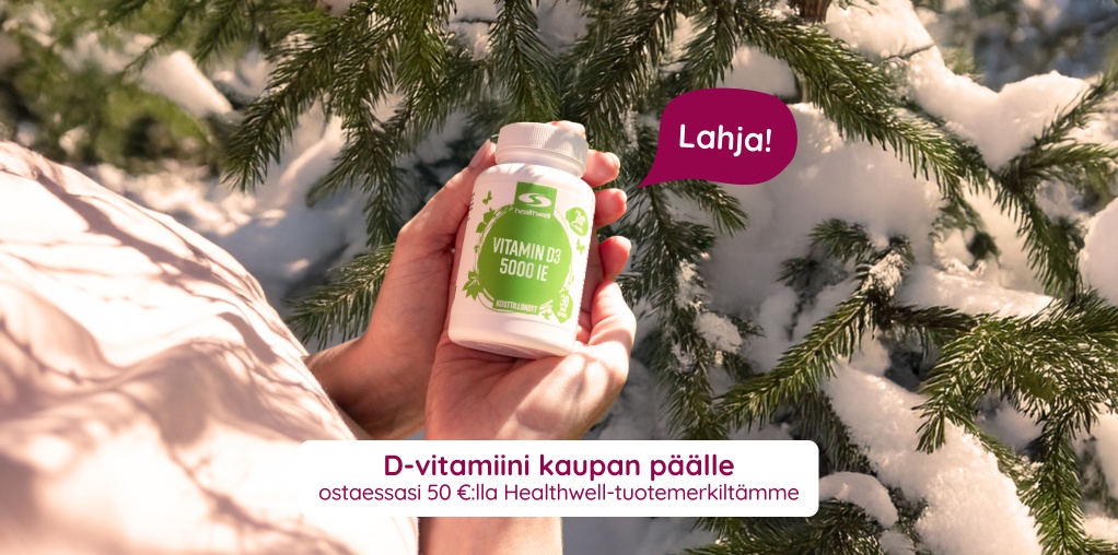 Lahja: D-vitamiini kaupan p��lle ostaessasi 50 �:lla Healthwell-tuotemerkilt�mme